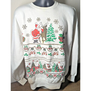 Vintage Hanes Retro Ugly Christmas Sweater 80s Santa, Reindeer Size XL